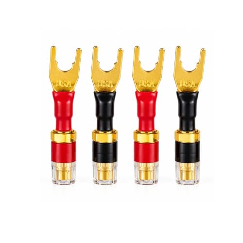 Spade to Banana Adapter, 24K Gold 4-Pack | Y Terminal Speaker Wire Connector for Amplifier & Receiver