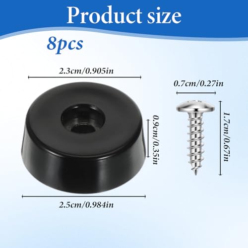 8Pcs Heavy-Duty Rubber Feet for Subwoofer Speaker Isolation Pads with Stainless Steel Screws Non Slip Rubber Bumper Foot for Guitar Amps, Furniture, Turntables, Cutting Boards, Cabinets