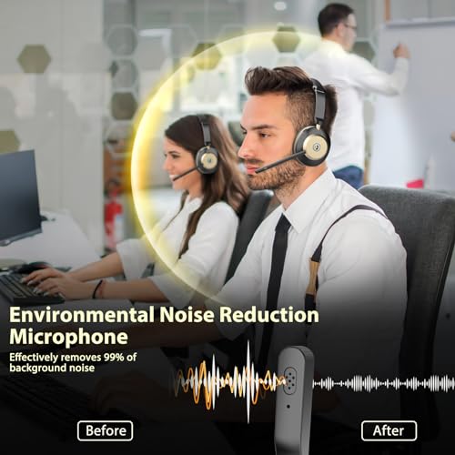 Earbay Wireless Headset with Mic, Trucker Bluetooth Headset with Microphone Noise Canceling, Wireless Headphones with Mic Mute, USB Dongle, Charging Base, 45H Battery, for PC Laptop Phone Teams Zoom