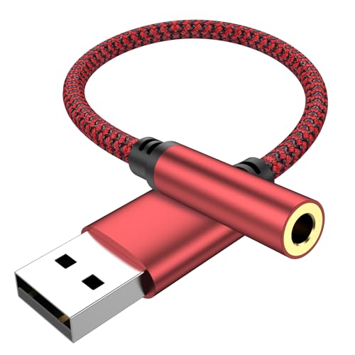 USB to Aux External Sound Card,USB to 3.5mm Jack Audio Adapter for PS4/PS5 | Aux to USB,USB to 3.5mm TRRS Female Headset for PS4/PS5/Headphone/Mac/Linux/Laptop/Desktops/Docking Station(Red)