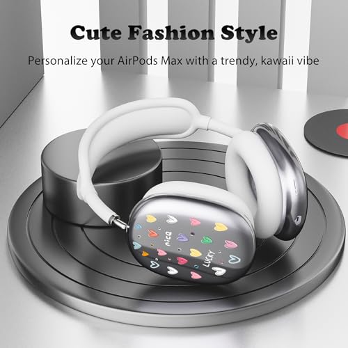 for AirPods Max Headphones Love Heart Ear Covers for AirPods Max 2 | Cute Clear Ear Cups Cover | White Silicone Ear Pad Case Headband Cover for Apple AirPods Max 2/1 (2026/2024/2020) - color: Heart B/White