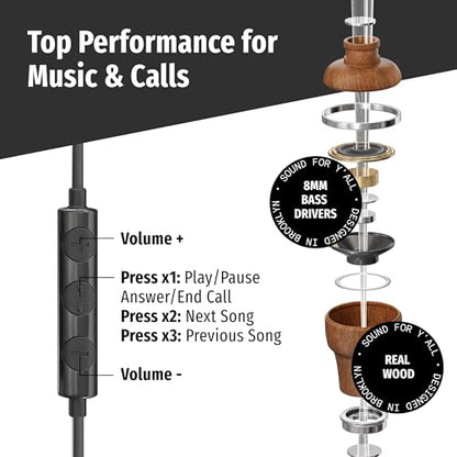 Symphonized Premium Wooden Airtube Headphones (Lightning) - Microphone & Volume Control, EMF Wired Headphones for iPhone 14, 13, 12, 11, or Lower, Wired Earbuds Lightning, Corded Earphones with Mic - style: Lightning (iPhone 5 to 14)