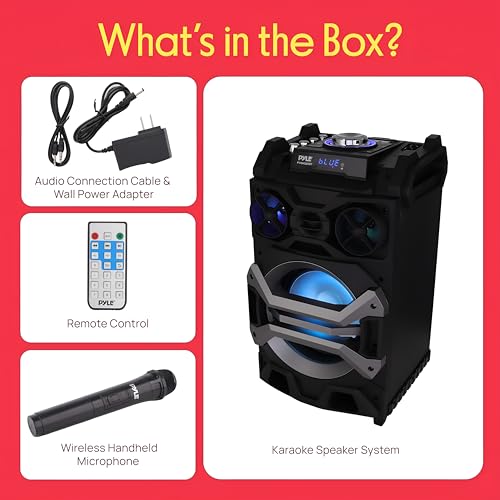 Pyle 500 Watt Portable BT Connectivity Karaoke Speaker System - PA Stereo with 8" Subwoofer, DJ Lights Rechargeable Battery Microphone, Recording Ability, MP3/USB/SD/FM Radio - PWMA325BT