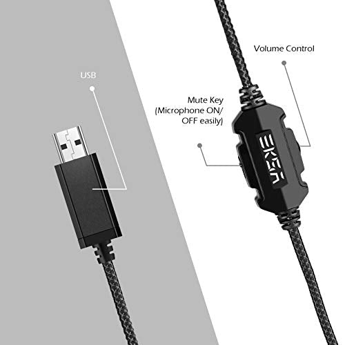 EKSA E1000 USB PC Gaming Headset with Mic, 7.1 Surround Sound | Computer Headphones with Microphone Noise Cancelling, RGB Light, Wired Headphones for PS4, PS5 Console, Laptop, Call Center - color: Grey