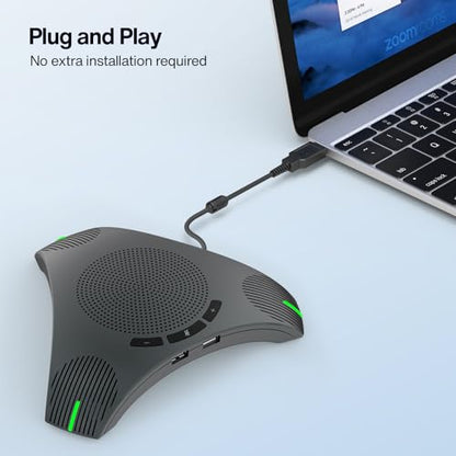 Conference Speaker and Microphone, USB Speakerphone with 360° Omnidirectional Voice Pickup, Smart Voice Enhancement, Hi-Fi Sound, Echo & Noise Reduction for Business, Home Office, Online Meeting