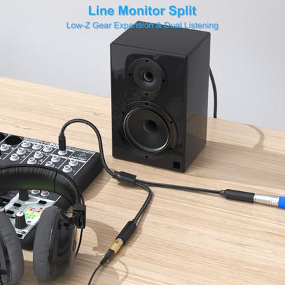 1/4" TRS Splitter Y Cable 1FT,6.35mm Stereo Male to Dual TRS Female Adapter | 1 in 2 Out Cord for Mixer,Audio Interface,Keyboard,Amplifier/Amp,Headphone,Powered Speaker/Monitor,Recorder,Synthesizer,Piano