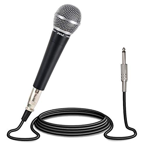 Pyle Professional Dynamic Vocal Microphone - Moving Coil Dynamic Cardioid Unidirectional Handheld Microphone & Pro Includes 15ft XLR Cable to 1/4'' Audio Connection, Connector, Black