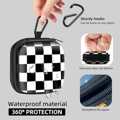 Square Data Cable Earbud Charger Coin Storage Bag Shockproof and Drop-Proof EVA Material Compatible with AirPod(Blakc White Checkerboard) - color: Blakc White checkerboard
