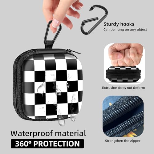 Square Data Cable Earbud Charger Coin Storage Bag Shockproof and Drop-Proof EVA Material Compatible with AirPod(Blakc White Checkerboard) - color: Blakc White checkerboard