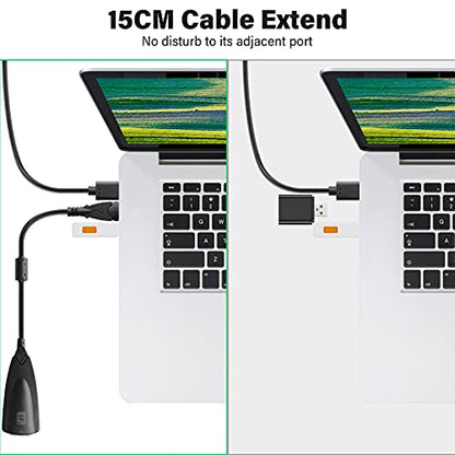 USB Stereo Sound Card, USB 7.1 External Audio Sound Adapter Card 5Hv2 Channel Converter to 3.5mm Headphone Microphone Jack for Mac, PC, Windows.