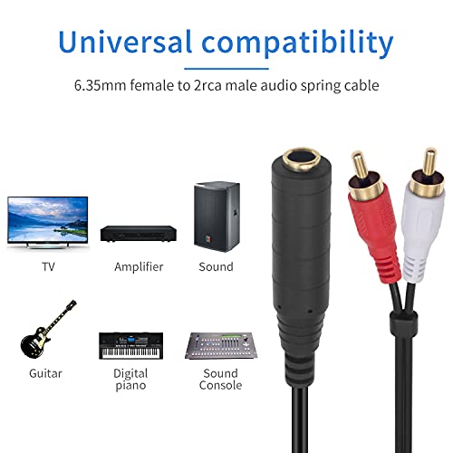 Poyiccot RCA to 1/4 Female Adapter Cable, Coild Spring 6.35mm to RCA Adapter, 1/4 inch TRS Stereo Jack Female to 2RCA Male Plug Y Splitter Extension Cable, 2.6ft