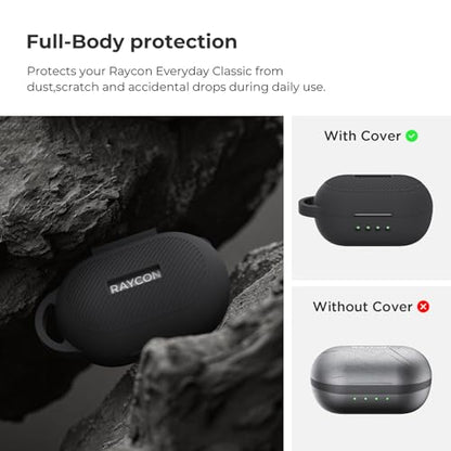 Soft Silicone Case for Raycon Everyday Classic Earbuds with Keychain&Cleaning Pen kit,Anti-Scratch Shockproof Protective Case Cover for Raycon Everyday Classic Earbuds Charging Case (Black) - color: Black