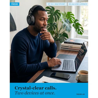 TREBLAB U5 Bluetooth Headphones Over the Ear, Hybrid ANC, 65H Playtime | Foldable Wireless Headphones with Mic, Memory Foam Cups, Multipoint Pairing, 5-Min Fast Charge for 8H Playback
