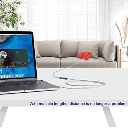 CableCreation 3.5mm Headphone Extension Cable 90 Degree Right Angle with Headphone Splitter 3.5mm Audio Stereo Y Splitter