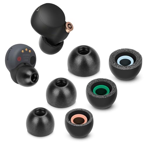 Memory Foam Tips for Sony Earbuds, WF-1000XM4 / XM3 / WF-C500 /WF-C700N/ Linkbuds S, Anti-Slip Replacement Ear Tips for Sony True Wireless Earphone, Noise Cancellation, 3 Pairs (Mixed Sizes, Black)