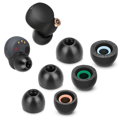 Memory Foam Tips for Sony Earbuds, WF-1000XM4 / XM3 / WF-C500 /WF-C700N/ Linkbuds S, Anti-Slip Replacement Ear Tips for Sony True Wireless Earphone, Noise Cancellation, 3 Pairs (Mixed Sizes, Black)