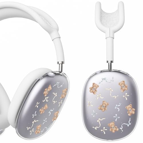 for AirPods Max Headphones Bear Bow Ear Covers for AirPods Max 2 | Cute Clear Ear Cups Cover | White Silicone Ear Pad Case Headband Cover for Apple AirPods Max 2/1 (2026/2024/2020) - color: Bear Bow A/White