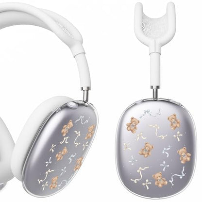 for AirPods Max Headphones Bear Bow Ear Covers for AirPods Max 2 | Cute Clear Ear Cups Cover | White Silicone Ear Pad Case Headband Cover for Apple AirPods Max 2/1 (2026/2024/2020) - color: Bear Bow A/White