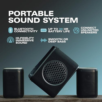 Rocksteady Stadium 2 Speakers + Subwoofer – 2 Speakers & Sub | Portable 2.1 Home Audio System | Up to 30-Hr Battery | 150 ft Range | No WiFi | Stereo Wireless | Speakers Bluetooth Wireless, Multi Room Indoor And Outdoor Audio, 30 Hour Battery, 150 ft Rang