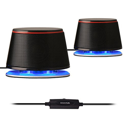Sanyun SW102 Computer Speakers for Desktop PC Laptop, 2.0 USB Powered | Dual Passive Radiators, Punchy Bass, 3.5mm AUX for Audio, In-Line Volume Control, Plug and Play, Space-Saving (Pair, Black) - color: Black