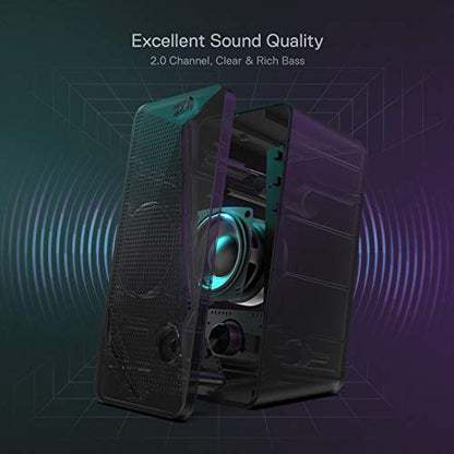 Redragon GS510 RGB Wired Desktop Speakers, 2.0 Channel Stereo Sound, Black - color: Black