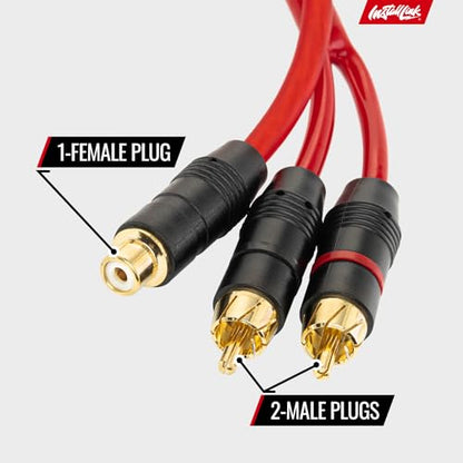 Install Link RCA Y Adapter Cable, 1-Female to 2-Male Splitter, 2-Pack (OFC) | Pure OFC Copper, 1ft, Feeds One Stereo Signal to Two Components, for Subwoofer, Home Theater, Car Audio Amplifier, Studio - color: Frosted Red, size: 1-Female to 2-Male