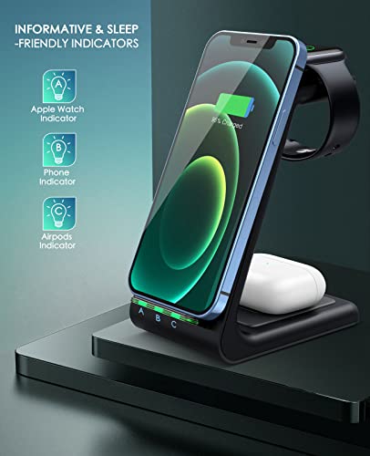 3 in 1 Wireless Charging Station, 2026 Upgraded Fast Desk Charger Station for iPhone 17 16 15 14 13 12 Pro Max Plus, Charger Stand for Apple Watch 10 9 8 7 6 5 4 3 2 SE, Airpods 4 3 2 Pro(Black) - color: B-Black