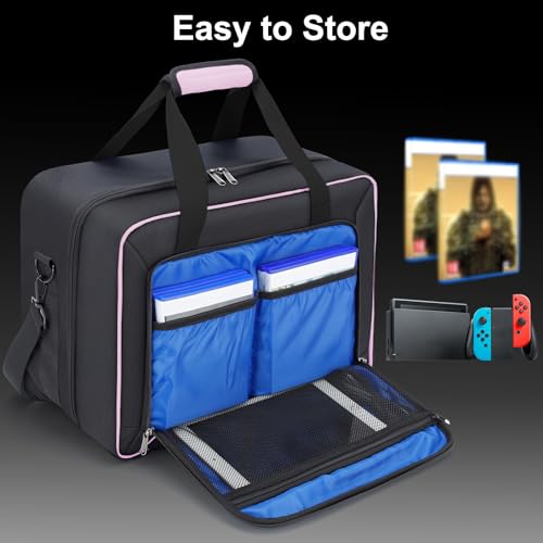 GDNasist Carrying Case Compatible with PS5/PS5 Pro/PS5 Slim, Pink | Travel Thickened Protective Bag Compatible with Playstation 5 Console, Headset, PS5 Controller, Game Discs and Accessories - color: Pink