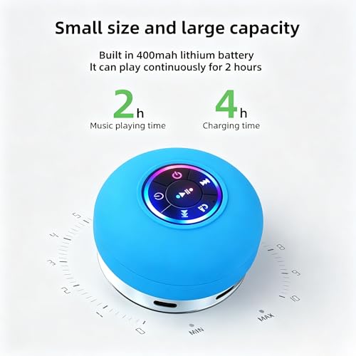 Mini Bluetooth Shower Speaker Blue, Silicone Suction Cup Portable Speaker with LED Lights, IPX4 Waterproof, Built in Mic, for Bathroom Kitchen Outdoors, Ideal Gifts (Blue) - color: Blue