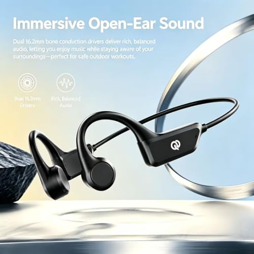 Bone Conduction Headphones, Open Ear Wireless Bluetooth 5.4 Sports Headphones, IP55 Waterproof for Running Cycling Workout, 10H Playtime