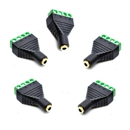 5 Pack 1/8" 3.5mm TRS Female Jack Terminal Block Connector, 3.5mm 4 Pole Stereo Audio Plug Headphone AUX Balun Bolt Screw Terminal Adapter - color: FM/FM