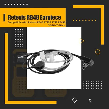 Retevis RB48 Walkie Talkie Eerpiece with Mic, 1 Pin 2.5mm, Acoustic Tube | Compatible with RB48 Plus/RB48A/RB48 Pro/RT49 Two Way Radio, Manufacturing Construction Radio Earpiece(2 Pack)