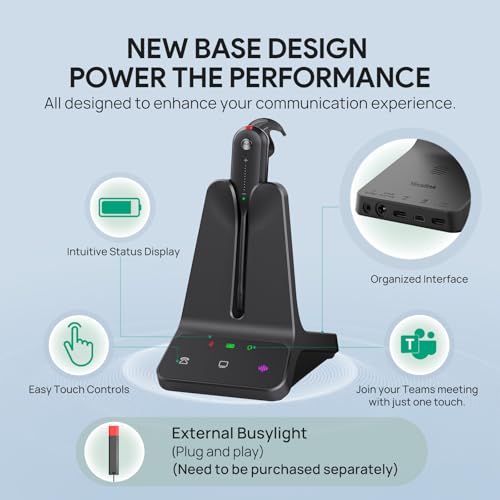 Yealink Wireless DECT Headset WH63 E2,Single Ear (Mono) Convertible Headset | Zoom Teams Certified,3 Wearing Styles,Office Wireless Headset For Work,Connects to Desk Phone&Computer,Noise Canceling Mic - color: UC