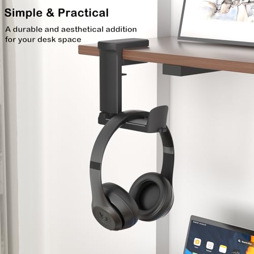 Headphone Hook - Adjustable Clamp-on Headphone Holder (Black_2 Pack) | Under Desk Gaming Headset Holder Mount Hook with Rotating Clamp - color: Black_2 Pack