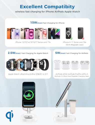 Mag-Safe Charger 3 in 1 Charging Station for iPhone Apple Watch AirPods - color: SilverWhite, size: 15W