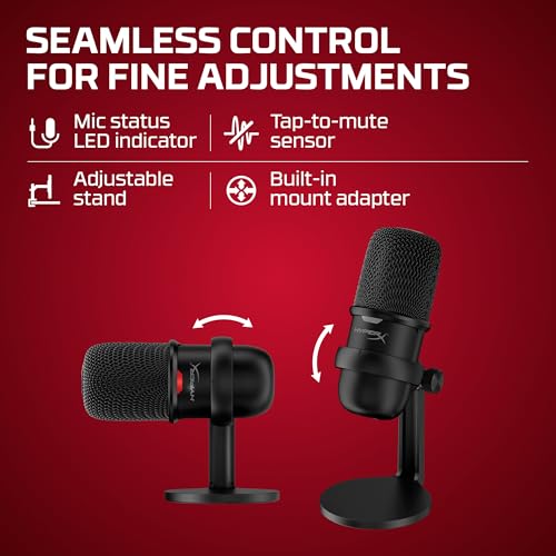 HyperX SoloCast – USB Condenser Gaming Microphone, for PC, PS4, PS5 and Mac, Tap-to-Mute Sensor, Cardioid Polar Pattern, great for Streaming, Podcasts, Twitch, YouTube, Discord,Black - size: SoloCast