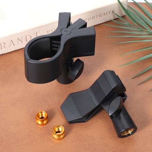 2 Pack Universal Microphone Holder for Mic Stand, Microphone Clip Adjustable Microphones Clamp for 0.6" to 2.4" Diameter (1.5-6cm) Includes 5/8", 3/8", 1/4" Metal Threads