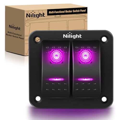 Nilight 2 Gang Rocker Switch Panel w/Purple LED Light 5Pin On Off Pre-Wired | Aluminum Toggle Switches Waterproof for 12V/24V Cars Marine Boats ATVs Trailers RV Trucks - color: Purple, size: 2 Gang