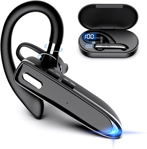 Bluetooth Headset 500mAh Charging Case, Wireless V6.1 Earpiece with Noise Cancelling Mic，Open Headphones，72 Hours Talking Time–Hand-Free Headphones for Trucker, Office，Wearing While driving1 - color: deep black
