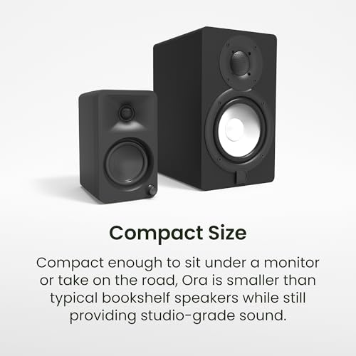 Kanto ORAMU 100W Powered Reference Desktop Computer Speakers with Bluetooth 5.0 and USB-C Input | Bi-Amplified | 100 Hz Automatic Crossover | Reference Quality Sound | Pair | Indigo - color: Indigo, size: 3" Woofer - 100 Watts