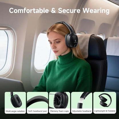 Hybrid Active Noise Cancelling Headphones, Wireless Over Ear Bluetooth | 50H Long ANC Playtime, Rotatable and Foldable, HiFi Audio Deep Bass, Customized EQ via APP, Transparency Mode - color: Black