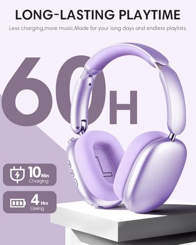 Wentronic Y02 Active Noise Cancelling Wireless Headphones, Purple | Over-Ear, Bluetooth, 60H Playtime,Crystal Clear Calls, Hi-Res Audio, Big Bass, Foldable Lightweight for Travel Home Office - color: Purple