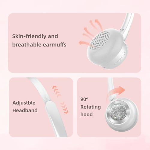 Over Ear Headphones Bluetooth, Active Noise Cancelling, On Ear Headphones, Light Weight Earphones, Comfort Headsets, for Travel Home Office PC (White)