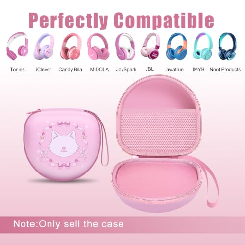Kids Headphones Case for Tonies/iClever Etc Headphone,Cat Pink,Case Only | for iClever BTH12 HS19 BTH20 BTH22 BTH26/Candy Bila/Acer/JBL Junior 320/MIDOLA/JoySpark/ADOOPE Etc Girls Boy Kid Headphone - color: Cat Pink