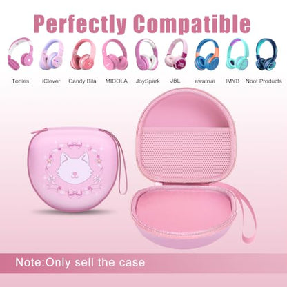 Kids Headphones Case for Tonies/iClever Etc Headphone,Cat Pink,Case Only | for iClever BTH12 HS19 BTH20 BTH22 BTH26/Candy Bila/Acer/JBL Junior 320/MIDOLA/JoySpark/ADOOPE Etc Girls Boy Kid Headphone - color: Cat Pink