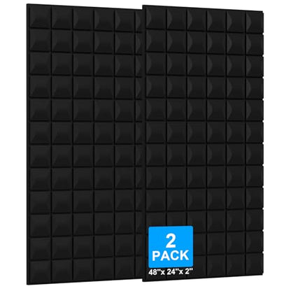 2 Pack Acoustic Foam Panels - 48"×24"×2" Sound Proof Foam Panels for Walls, High Density Black Sound Deadening Absorbing Foam Panels for Home Office Recoding Studio - color: 2Pack Mushroom-shaped