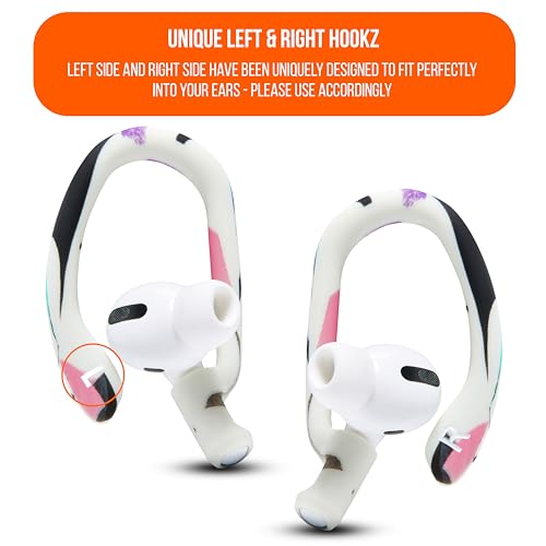 WC HookZ - Patented Upgraded Over Ear Hooks for AirPods Pro 1, 2 & AirPods 1, 2 & 3- Two Size Pairs Included in Package, Unique Left & Right Hook, Made by Wicked Cushions | 90's White - color: 90's White