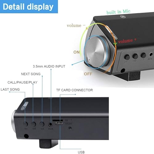 2 X 5W Mini Bluetooth Sound Bar, Wired and Wireless Home Theater Audio for Cell Phone/Tablet/Projector and Support TV with AUX/RCA Output (Remote Control Included)
