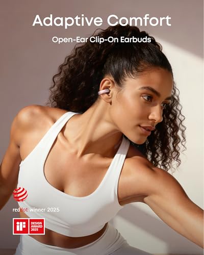 Soundcore AeroClip by Anker, Open-Ear Earbuds, Clip-On Headphones, Adaptive Comfort, Clear Calls with 4 Mics and AI, Stable Fit, 12mm Drivers for Powerful Bass, Hi-Res, Open-Ring Design | Ultra-Comfort for Running Workout, Stable, Power Bass, Hi-Res, 32H