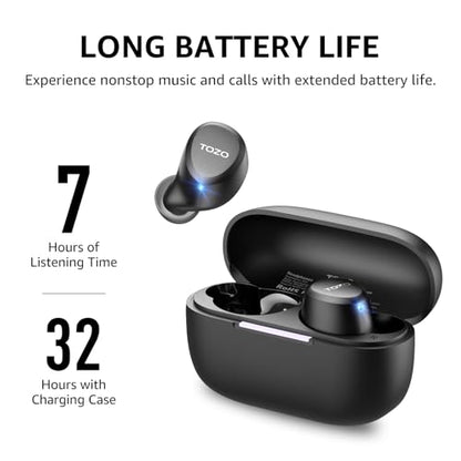 TOZO A1 Wireless Earbuds Bluetooth 5.3 Light Weight in Ear IPX5 Waterproof Headphones 2 Mic for AI Calls, Immersive Premium Sound Bass Headset with Charging Case, 32 Presets EQ Customization via App